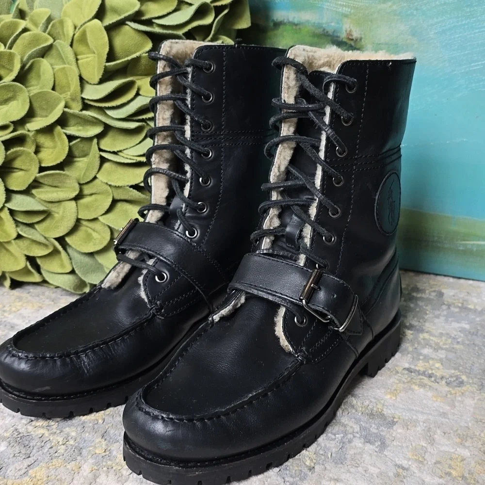 Polo by Ralph Lauren Black Leather Combat Boots